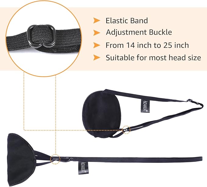 eZAKKA 2 Pieces Silk Eye Patch Medical Eye Patch for Adult Women Elastic Lazy Adjustable Single Eyepatch with Elastic Strap (L, Black+Grey)