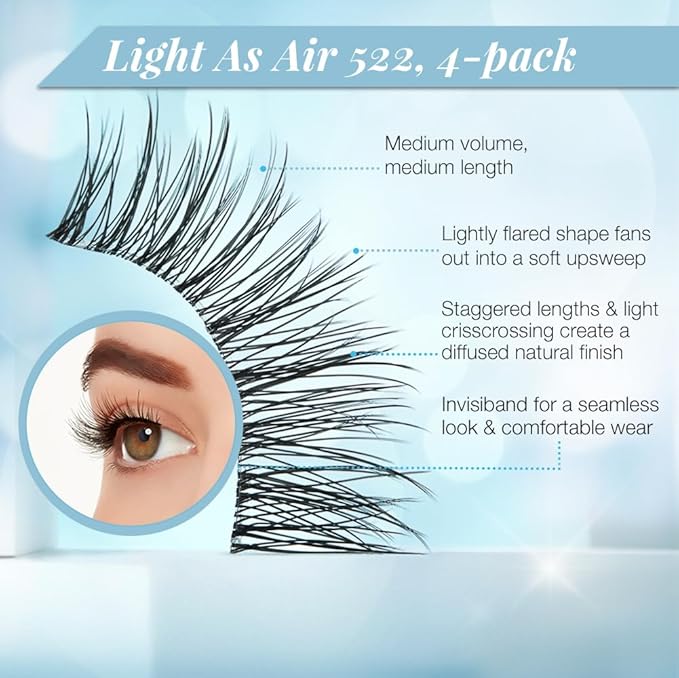 Ardell Light as Air 522 Lashes - Ultra Lightweight False Eyelashes, Comfortable Fit, 4 Pairs Pack