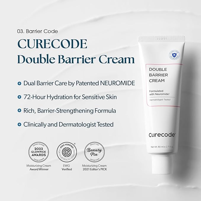 Double Barrier Cream 80ml (2.71 Fl Oz) Korean Skin-Biome Science with Neuromide, Encourages Ceramide, Soothes Sensitive & Dry Skin, Strengthen and Repair Skin Barrier EWG verified