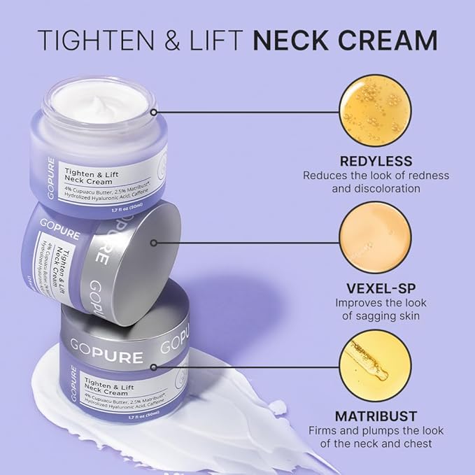 goPure Tighten & Lift Neck & Chest Moisturizer Cream for Visibly Firming, Tightening and Lifting the Look of Wrinkles & Crepey Skin, 1.7oz - Pack of 2