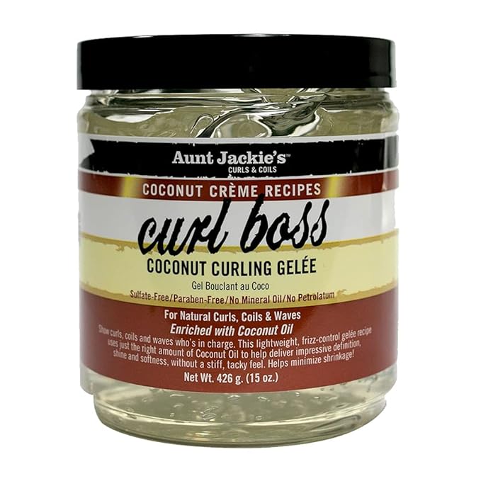 Aunt Jackie's Coconut Crème Recipes Curl Boss Coconut Curling Hair Gel for Natural Curls, Coils and Waves, 15 oz