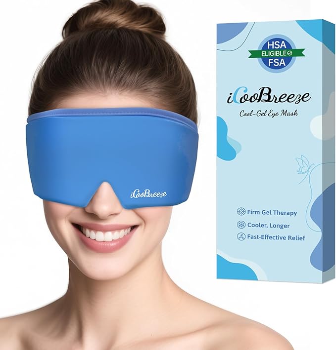 Cooling Eye Mask for Puffy Eyes, FSA Eligible HSA, Headache and Migraine Relief Gel Eye Mask, for Headache, Puffiness, Eye Strain, Reusable Face Ice Pack for Post-Surgery Care, Deep Blue