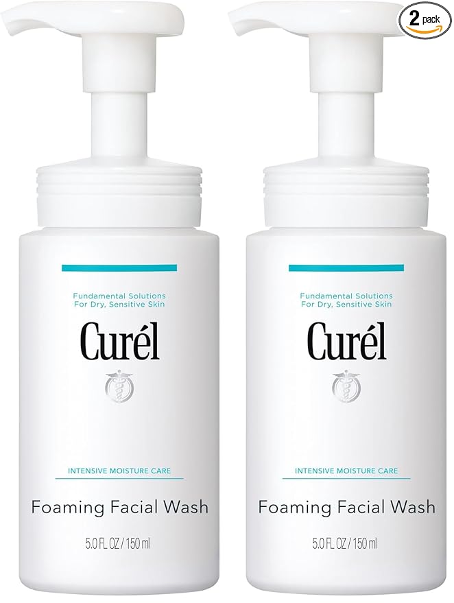 Curel Japanese Skin Care Foaming Daily Face Wash for Sensitive Skin,Hydrating Facial Cleanser for Dry-Skin,pH-Balanced and Fragrance-Free,5 Oz (Step 2 of 2-Step Skincare),(Pack of 2)