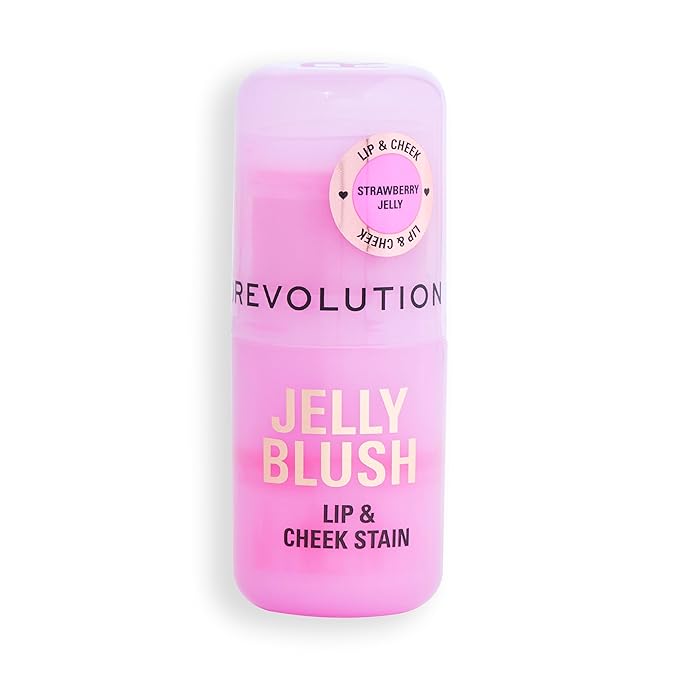 Revolution, Jelly Blush Stick Lip & Cheek Stain, Sheer, Buildable Coverage with Hydrating Hyaluronic Acid & Aloe for Multi-Use Glow, Vegan & Cruelty-Free, Strawberry Red