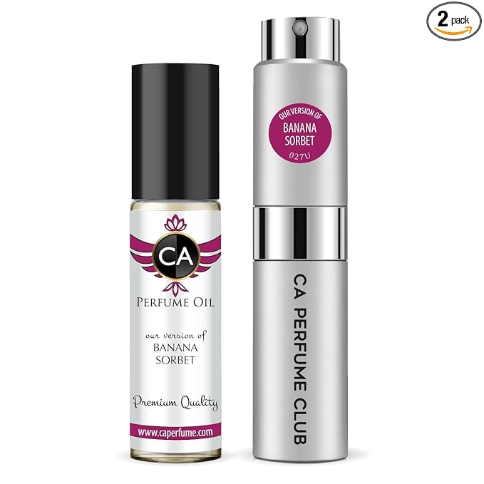 CA Perfume Duo Impression of Banana Sorbet For Women And Men Perfume Layering Set Long Lasting Travel Size EDP + Body Oil Roll-On Bottle 0.27 Fl Oz+0.33 Fl Oz