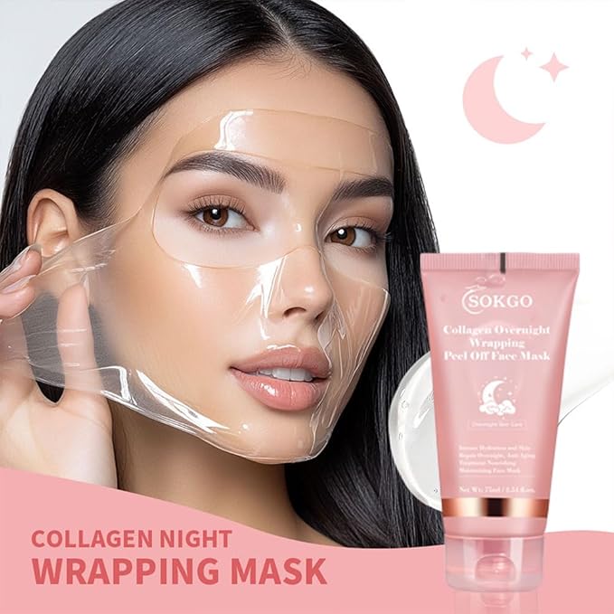 Sokgo Collagen Overnight Wrapping Mask, Intensive Hydration Anti Aging Overnight Skin Treatment, Boosts Elasticity and Firmness, Revitalizes Dull Skin Reduces Fine Lines and Wrinkles (2PCS)