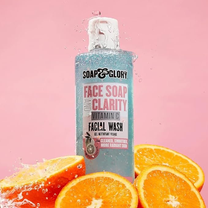 Soap & Glory Face Wash with Vitamin C - 3 in 1 Brightening Facial Cleanser, Makeup Remover & Face Exfoliator - Deeply Cleanses, Purifies & Hydrates for Radiant, Smooth Skin (11.8 fl oz)