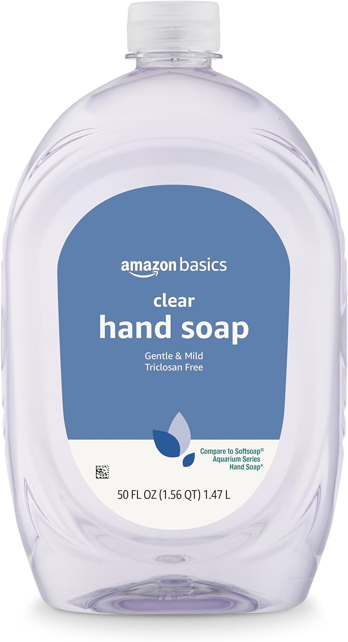 Amazon Basics Gentle & Mild Clear Liquid Hand Soap Refill, Triclosan-Free, Dermatologist-Tested, pH Balanced, 50 Fl Oz, (Previously Solimo) (Pack of 4)