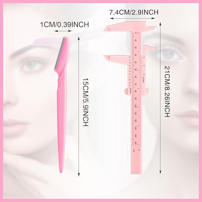 Weewooday 6 Pieces Tattoo Eyebrows Rulers 3 Point Positioning Ruler Mini Caliper Double Scale Vernier Calipers Eyebrow Caliper Microblading Ruler Measuring Tool with Eyebrow Shaver(Pink)