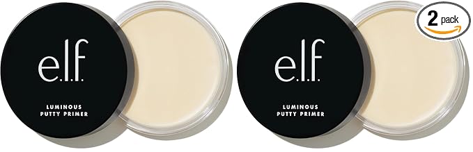 e.l.f. Luminous Putty Primer,Skin Perfecting,Lightweight,Silky,Long Lasting,Hydrates,Creates a Smooth Base,Illuminates,Plumps,Infused with hyaluronic acid and vegan collagen,0.74 Oz,(Pack of 2)