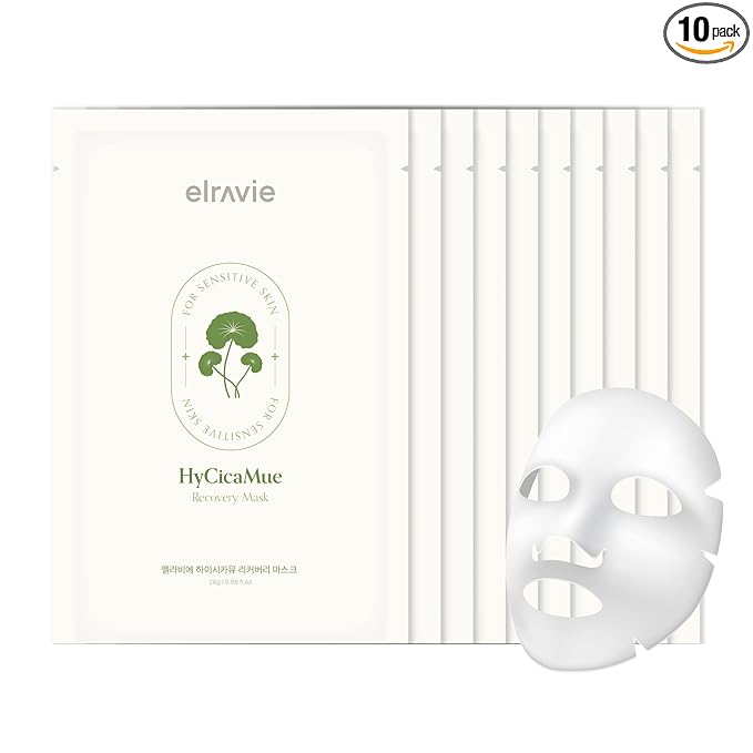 HyCicaMue Recovery Mask(10ea) | Soothing & Hydrating Sheet Masks for Sensitive Skin | Cica, Aloe Vera Leaf Extract, Hyaluronic Acid | Daily Calming & Moisture Barrier Care | Korean Face Mask