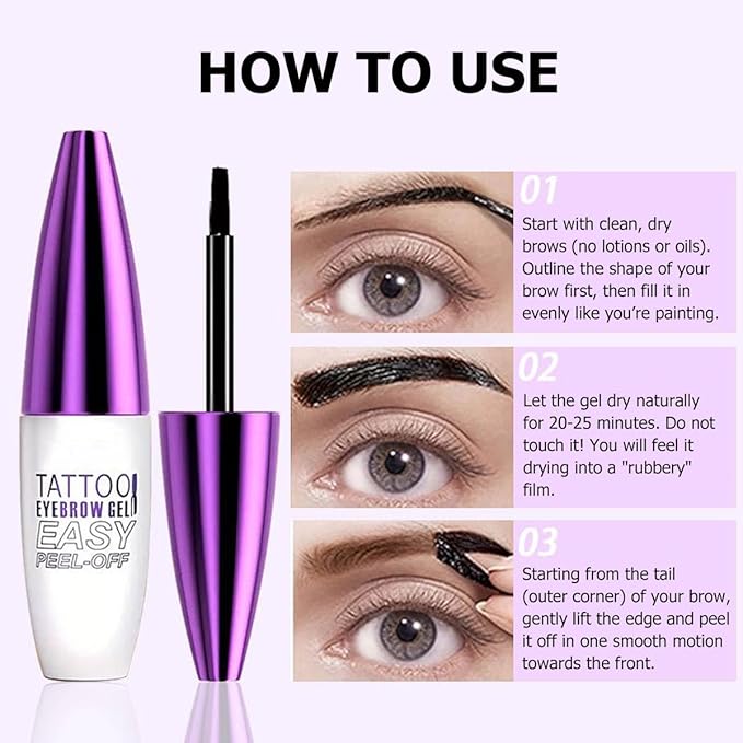 Light Brown Eyebrow Gel 2 Pack Tattoo Eyebrow Gel Easy Peel Off Long Lasting Smudgeproof Waterproof Eyebrow Gel Tint (02# Light Brown)