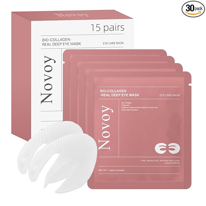 Novoy 15 Pairs Bio-Collagen Real Deep Eye Patches - 6-in-1 Retinol Overnight Eye Patches for Dark Circles, Puffiness & Wrinkles | 2% Caffeine+Hyaluronic+Niacinamide, Korean Popular Eye Mask - ROSE