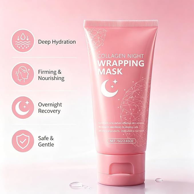 YURI Collagen Night Wrapping Mask Peel, Peel off Overnight Facial Mask, Hydrating Face Mask for Skin Care, Easy Peel Sleeping Mask for Women & Teen Girls, 2.54 fl.oz