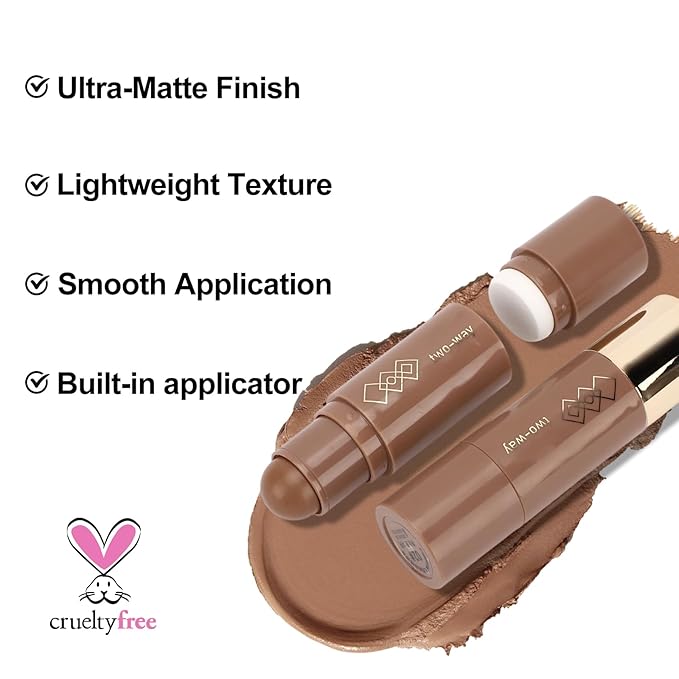 Erinde Warm Brown Contour Stick, Cream Bronzer Stick for Natural Sculpting, Smooth Blendable Matte Face Shaping Makeup, Waterproof Long-Lasting Contouring Stick, Vegan & Cruelty-Free, 02