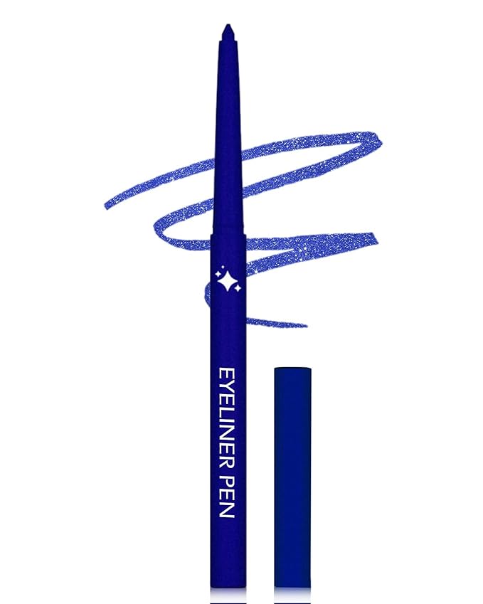 Glitter Blue Eyeliner Pencil, Glitter Gel Eyeliner Pencils, Waterproof Smudge Proof Long-Lasting Metallic Waterline Eye Liner, Precision Retractable Shine Pen for Mature Women Girls Eye Makeup- #07
