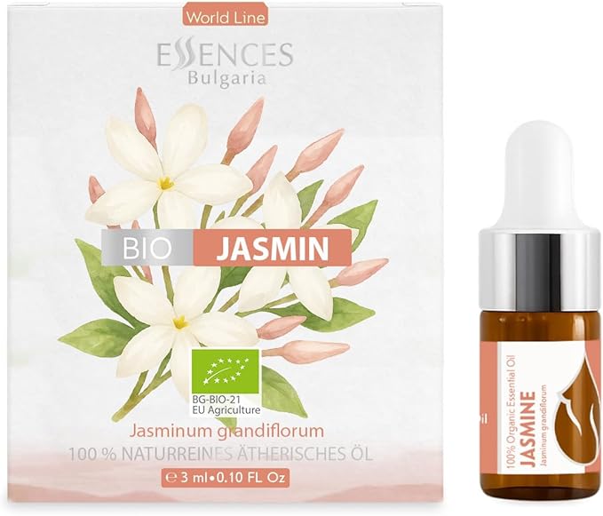 Essences Bulgaria Jasmine Essential Oil 3ml (0.1 Fl Oz) | Jasminum grandiflorum | 100% Pure, Natural, Undiluted | Aromatherapy, Cosmetics | Vegan, Non-GMO, Cruelty-Free