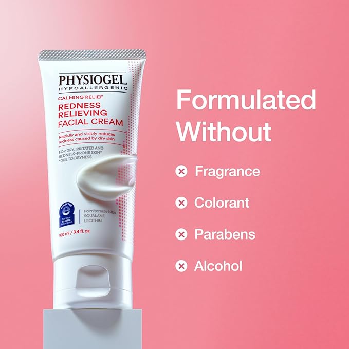 PHYSIOGEL Calming Relief Redness Relieving Facial Cream, Soothing Face Moisturizer with Squalane, For Dry, Irritated & Redness-Prone Skin, 3.4 fl. oz.