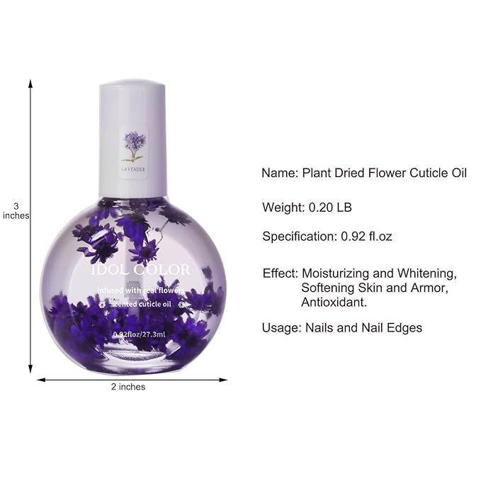 Flowery Scented Cuticle Oil, Infused with Real Flowers, Cuticle Revitalize Oil, Nail Oil For Growth And Strength, Cuticle Remover - Nail Strengthener - Cuticle Softener (0.92 fl.oz, LAVENDER)