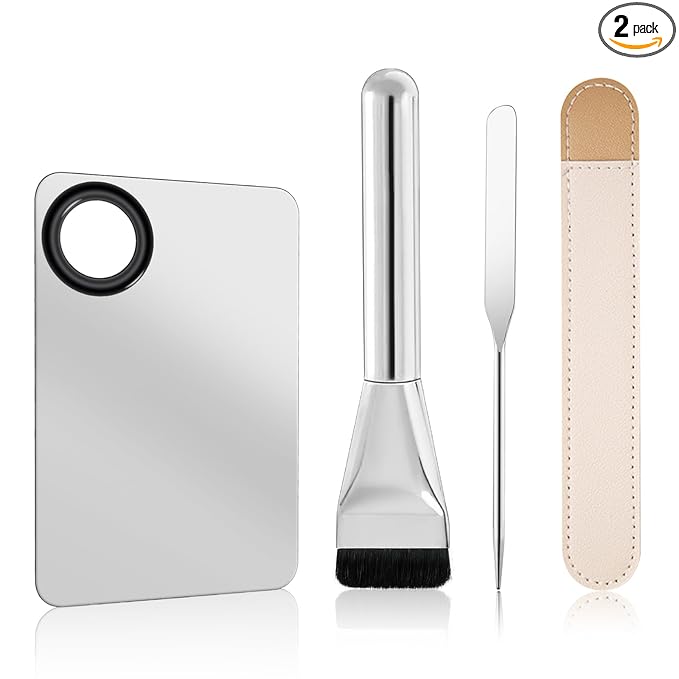 Makeup Mixing Palette with Foundation Brush and Makeup Spatula, Stainless Steel Makeup Palette Tray Mixer Nail Art Palette Mixing Tray