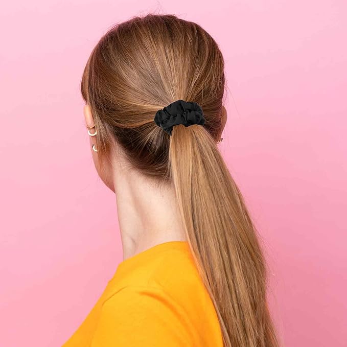 6pcs Luxury Silk Hair Scrunchies,Satin Scrunchies for Curly Hair,Black Scrunchies for Hair,Mini Satin Scrunchies Ponytail Holders for Thick Curl Hair No Hurt Your Hair for Women and Girls