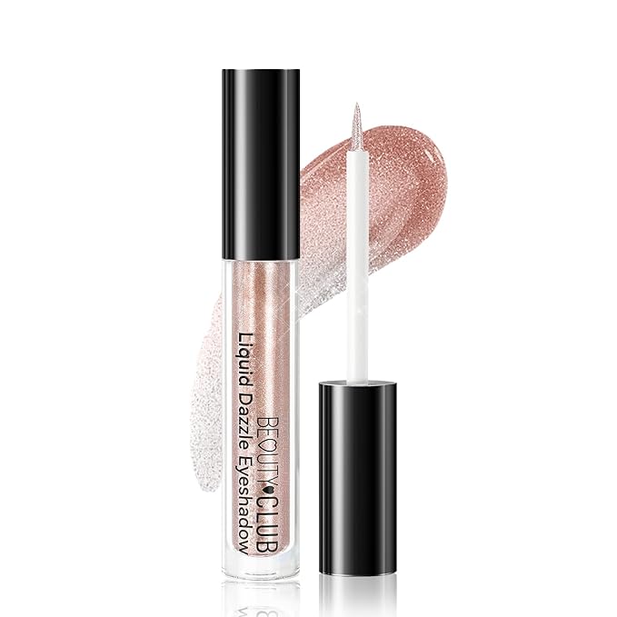 Liquid Glitter Eyeshadow Eyeliner, High Pigment Metallic Shimmer Eyeshadow Liner, Quick Drying Sparkle Eye Shadow, Lightweight Long-Lasting Shiny Eyes Liner Highlighter Makeup, 03# Sunset Champagne
