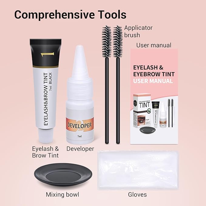 Lash & Brow Color Kit, Black Eyelash & Eyebrow Color Kit, Eyebrow Coloring Set with Natural Bushy Results, 7ml, Black