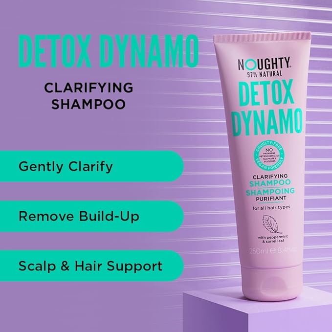 Noughty 97% Natural Detox Dynamo Clarifying Shampoo to Refresh Hair and Remove Residue, Suitable for Every Day Use with Peppermint and Sorrel Leaf, Sulfate Free Vegan Haircare 8.4fl.oz
