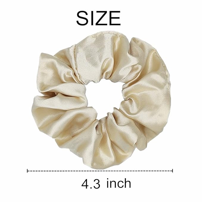 6 Pcs Satin Silk Scrunchies: Soft Hair Ties, Bows, Elastics, and Ponytail Holders for Women and Girls (4.3 inch, Light Gold)