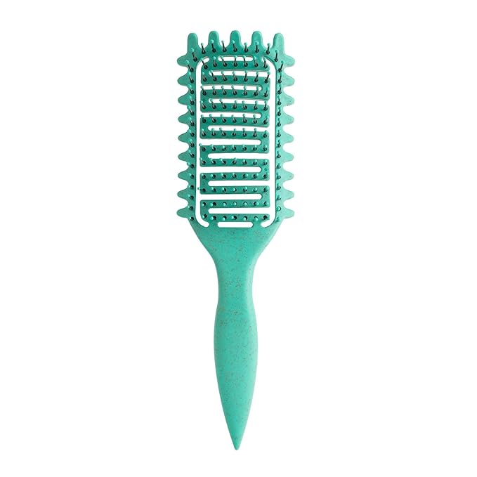Curl Defining Brush for Curly Hair, Vented Detangling Hair Brush for Wet and Dry Styling, Curved Brush for Shaping and Smoothing Curl Clumps, Lightweight Hair Brush （Green）
