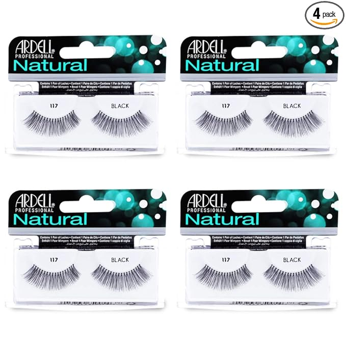 Ardell False Eyelashes 117 - Black, Natural Look & Flared Wispy Strip Lashes for Everyday Glam, 4 Pack