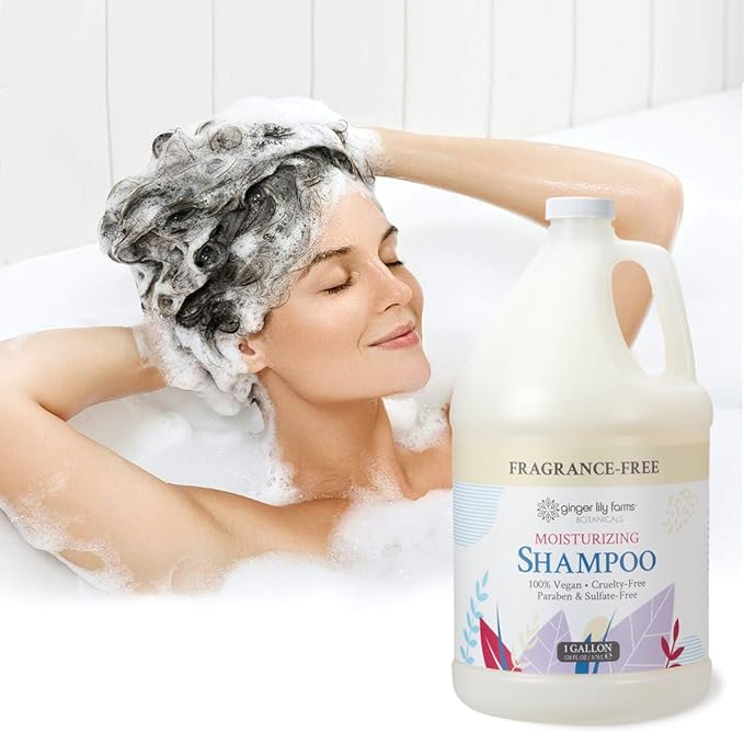 Ginger Lily Farms Botanicals Moisturizing Shampoo for All Hair Types, 100% Vegan & Cruelty-Free, Fragrance Free, 1 Gallon (128 fl oz) Refill