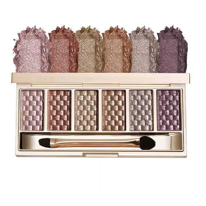 Neutral Metallic Glitter Eyeshadow Palette, 6 Color Silver Rose Gold Bronze Sparkle Eyeshadow Set, Long-Lasting Blendable Shimmer Eye Makeup for Soft Glam Party Look, Makeup Gift for Women
