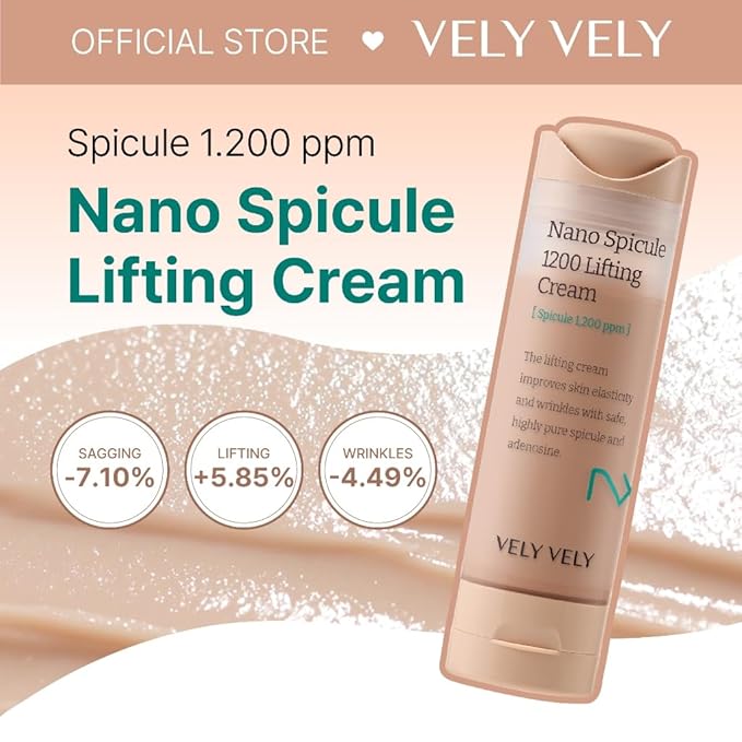 VELY VELY Nano Spicule 1200ppm Lifting Cream - Anti‑Aging Wrinkle Microneedling Face Moisturizer for Women, 10 Peptides, 50ml / 1.69 oz