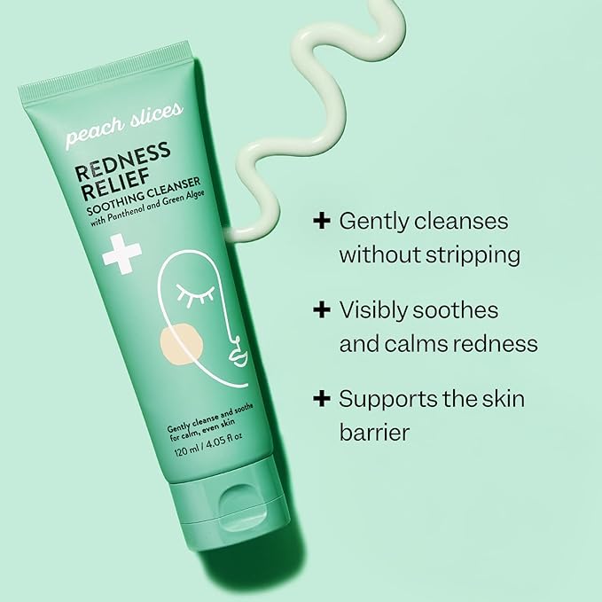 Peach Slices - Redness Relief Soothing Cleanser (4.05 oz) - Gently Cleanse and Soothe - Calm, Even Skin - Panthenol, Green Algae, & Rhodomyrtus - Vegan, Cruelty Free, Korean Skin Care & Beauty