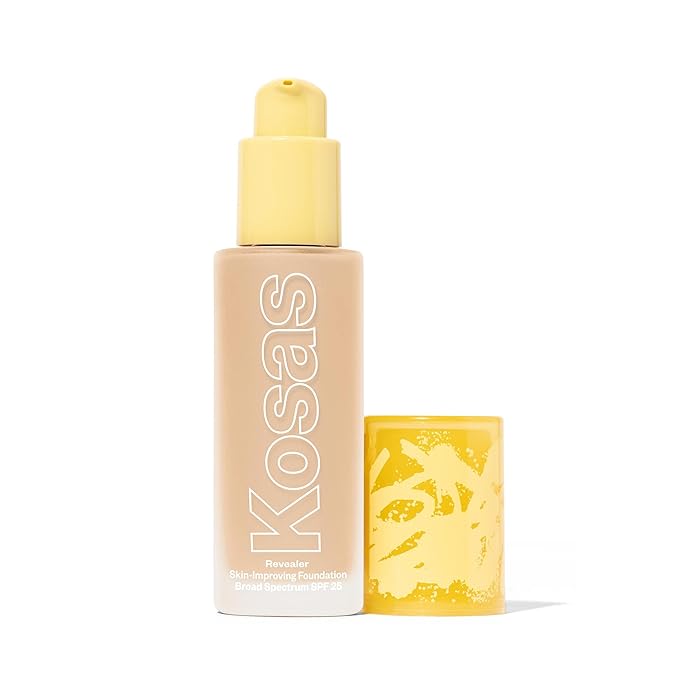 Kosas Revealer Liquid Foundation SPF 25 – Medium Buildable Coverage, Hydrating Natural Glow Finish, Very Light Neutral 100