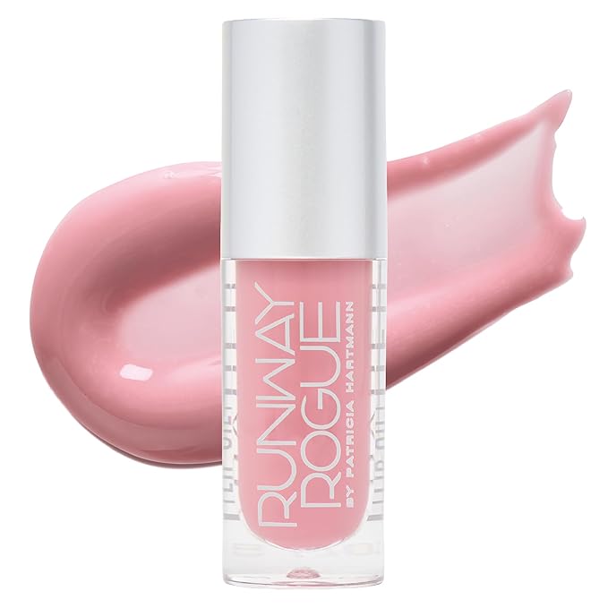 Runway Rogue Loaded Lip Oil, Hydrating and Plumping Glass-Shine Lip Oil with Tri-Peptide Formula, Cool Blush Pink Shine, ‘Fresh Take’