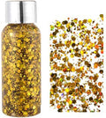 Body Glitter Gel, Mardi Gras Chunky Face Glitter Mermaid Sequins, Sparkly Hair Glitter,Singer Concert Festival Rave Accessories, Halloween Body Painting (#02 Gold)