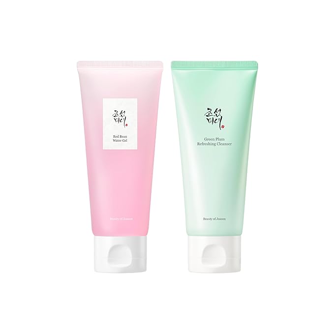 Beauty of Joseon Red Bean Water Gel (100ml, 3.38 fl.oz.) with Green Plum Refreshing Cleanser (100ml, 3.38 fl.oz.), Korean Skincare