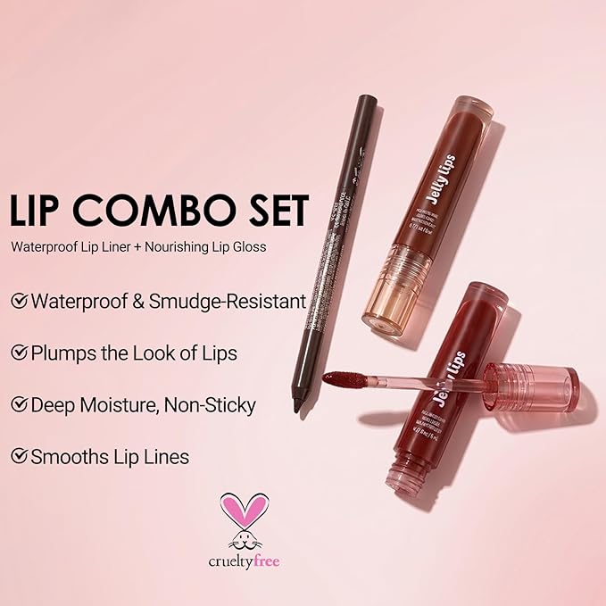 Erinde Lip Combo Set, Brown Lip Liner and Gloss Set, Nude Ombre Makeup, Lip Kit With Lip Liner and Gloss, High Shine Hydrating Lip Oil Non Sticky Finish, Waterproof Lipstick Pencil With Sharpener