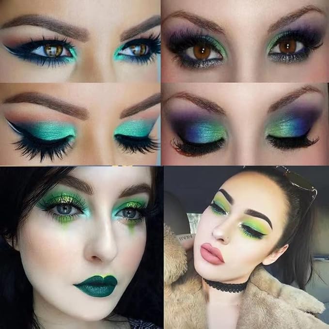 St Patrick’s Day Accessories 16 Colors Green Glitter Matte Eyeshadow Makeup Palette, Forest Green Yellow Colorful Eye Shadow Plattet for Witch Cosplay Halloween SFX Makeup