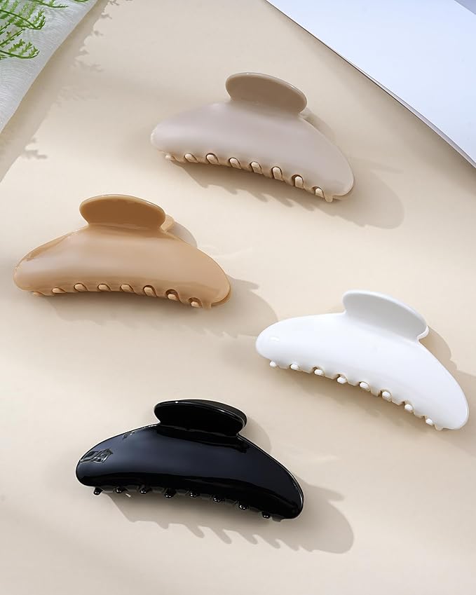 Mesovor 4 Pack Acrylic Hair Clips Claws, Nonslip 3.94" Large Hair Grip Hairclips for Thin and Thick | French Banana Barrettes Hair Strong Hold Hair Jaw Clamps (Neutral Beige Polished)