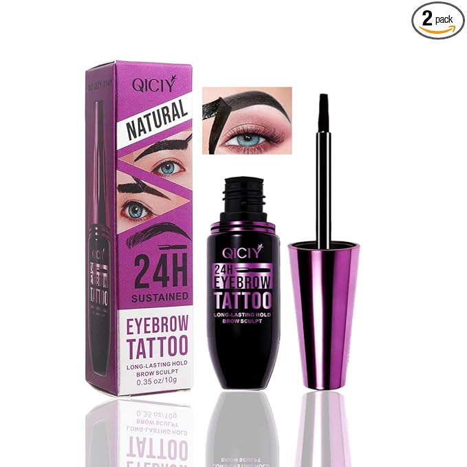 2PCS Peel Off Eyebrow Tint Gel, Semi-Permanent Color Brow Dye, Waterproof Long-Lasting Tattoo Eyebrow Gel for Fuller Defined Brows Makeup, Smudge-Proof, Easy Peel, Lasts Up To 24 Hours (Black)