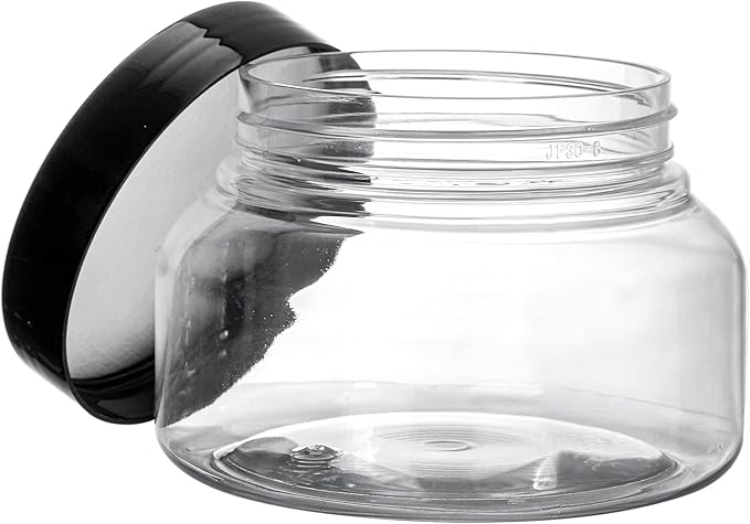 Yarlung 16 Pack 8 Oz Plastic Jars with Lids, Clear Body Scrub Containers Empty Refillable Containers Round Low Profile Samples Jars for Makeup, Body Butter, Creams, Slime, Travel Storage