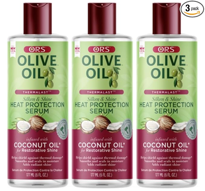 ORS Olive Oil Heat Protection Hair Serum with Coconut Oil for Restorative Shine 6.0 Ounce (Pack of 3)