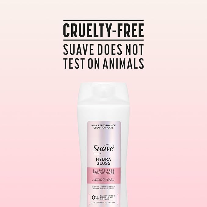 Suave Hydra Gloss Sulfate Free Conditioner with Glycolic Acid & Camellia Flower Oil for Hydrated, Smooth, Glossy Shine, 6 Count, 12.6 FL OZ