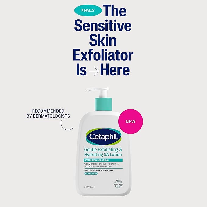 Cetaphil Gentle Exfoliating SA Face Lotion, Lightweight Moisturizer for All Skin Types, 8 Oz Pump Bottle, Salicylic Acid, Mandelic Acid & Gluconolactone, Gently Exfoliates, Dermatologist Recommended