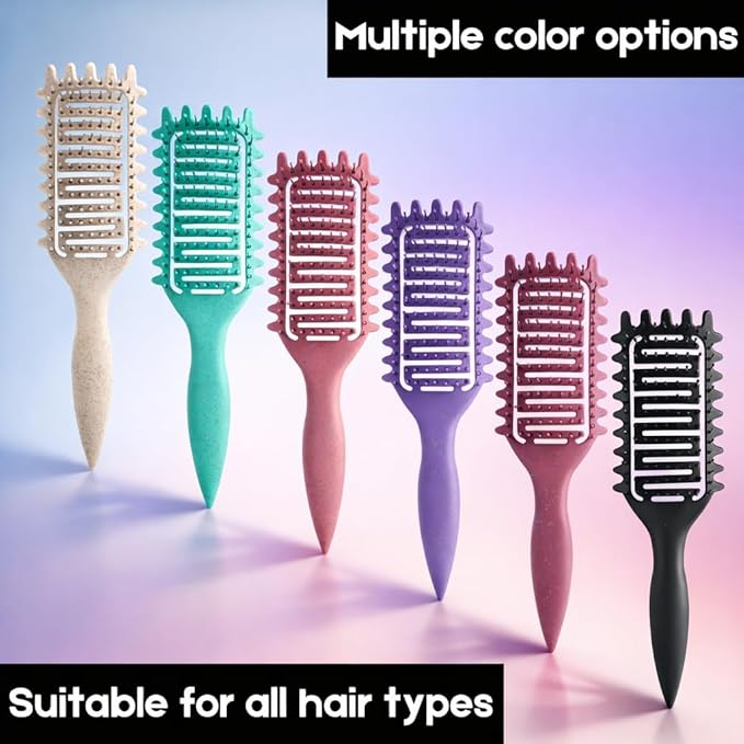 Curl Defining Brush for Curly Hair, Vented Detangling Hair Brush for Wet and Dry Styling, Curved Brush for Shaping and Smoothing Curl Clumps, Lightweight Hair Brush （Black）