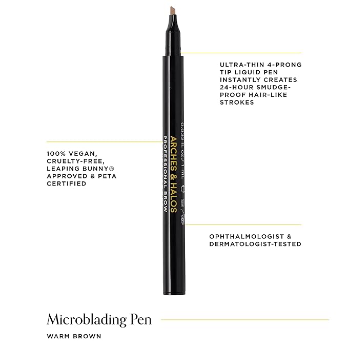 Arches & Halos Microblading Brow Shaping Pen - Fuller, More Defined Brow - Long-lasting, Smudge Resistant, Rich Color - Vegan and Cruelty Free Makeup - Warm Brown - 0.033 fl oz