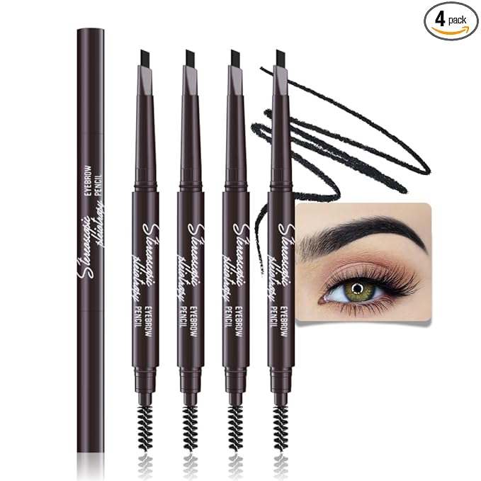 4 Pcs Ultimate Eyebrow Retractable Definer Pencils,Dual-Sided Natural Soft Textured Eyebrow Pencil for Daily Look Eyebrow Makeup,Brow Brush,Fine Tip lapiz de cejas-Black